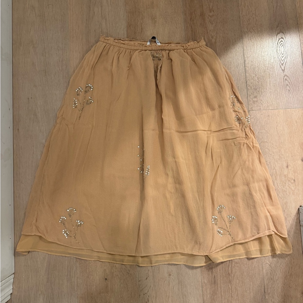 Zara Yellow Embellished Midi Skirt